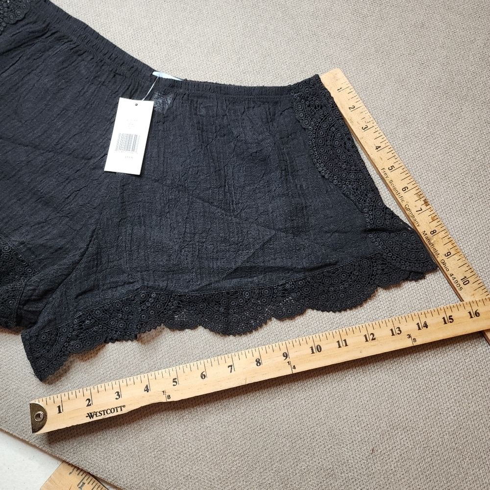 NWT Eberjey Crochet Trim Black Frankie Sol‎ Shorts Coverup Lingerie Cotton M/L - Picture 8 of 12